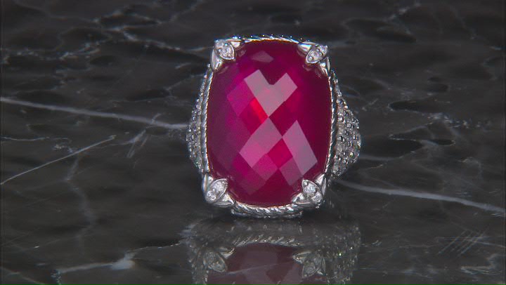 Judith Ripka Lab Created Ruby Doublet & Cubic Zirconia Rhodium Over Silver Monaco Ring 3.00ctw Video Thumbnail