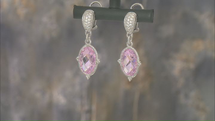 Judith Ripka Pink & White Cubic Zirconia Rhodium Over Sterling Silver Arielle Earrings 21.70ctw Video Thumbnail