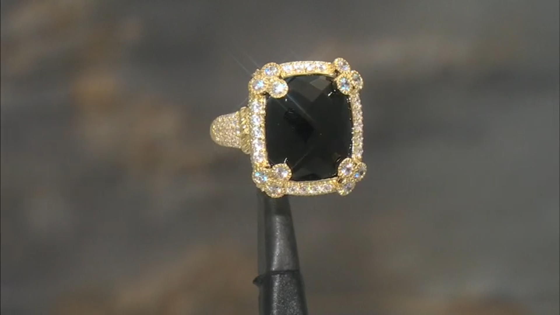 Judith Ripka Black Onyx & White Cubic Zirconia 14k Gold Clad Monaco Ring 2.49ctw Video Thumbnail