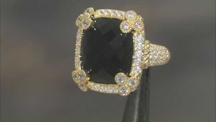 Judith Ripka Black Onyx & White Cubic Zirconia 14k Gold Clad Monaco Ring 2.49ctw Video Thumbnail