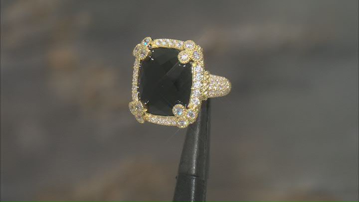 Judith Ripka Black Onyx & White Cubic Zirconia 14k Gold Clad Monaco Ring 2.49ctw Video Thumbnail