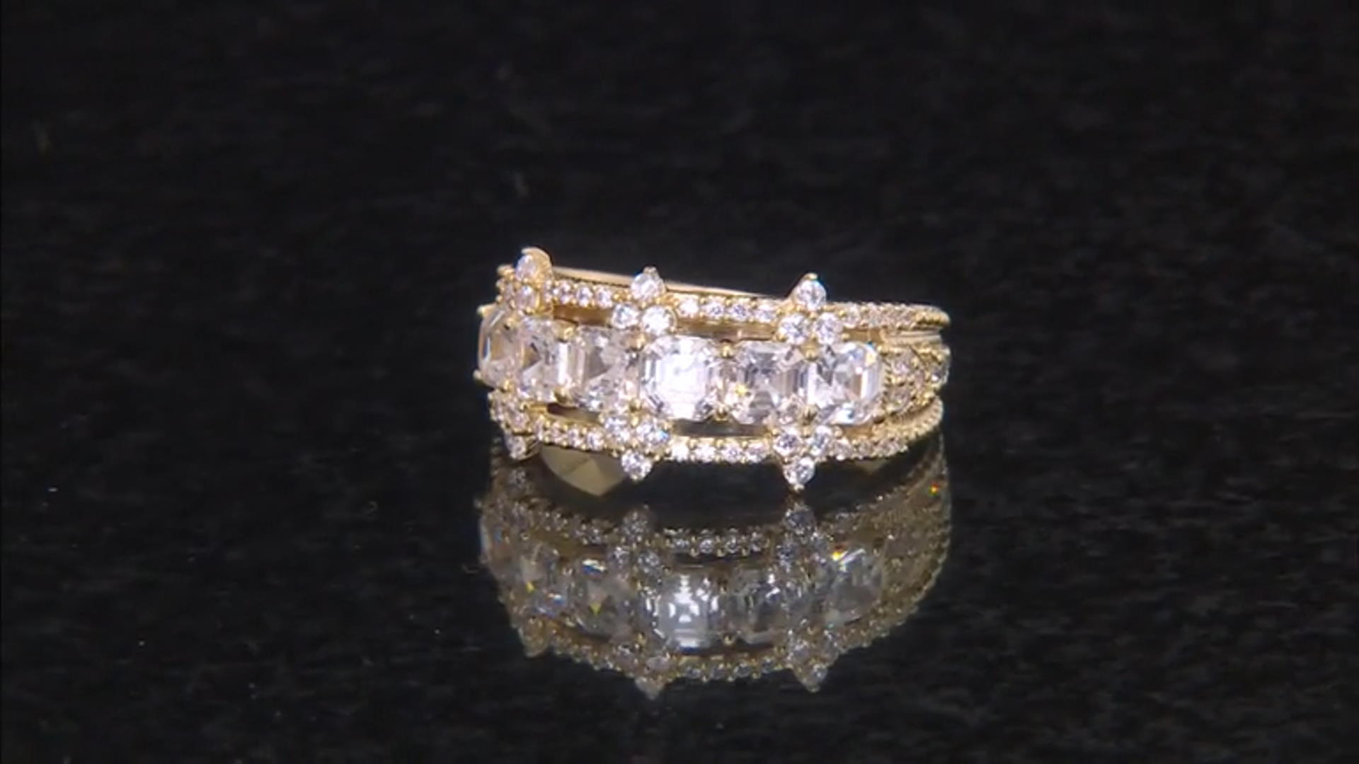 Judith Ripka Asscher Cut & Round Bella Luce® 14k Gold Clad Toujours Ring 4.22ctw Video Thumbnail