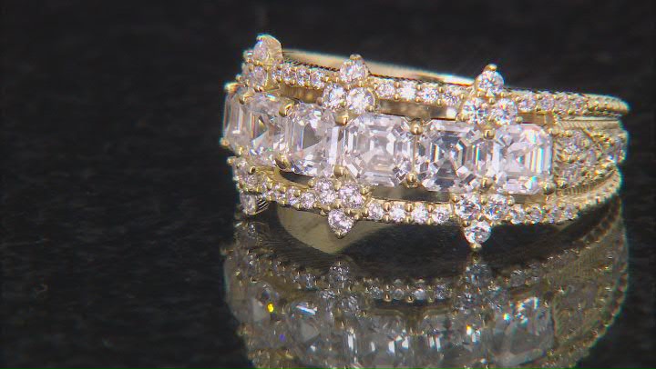 Judith Ripka Asscher Cut & Round Bella Luce® 14k Gold Clad Toujours Ring 4.22ctw Video Thumbnail