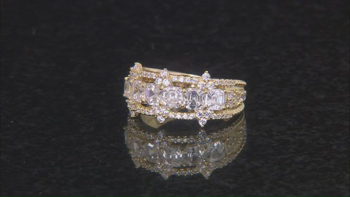 Judith Ripka Asscher Cut & Round Bella Luce® 14k Gold Clad Toujours Ring 4.22ctw Video Thumbnail