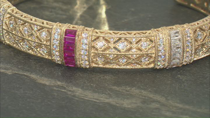 Judith Ripka Lab Created Ruby With Cubic Zirconia 14k Gold Clad Estate Cuff Bracelet 5.10ctw Video Thumbnail