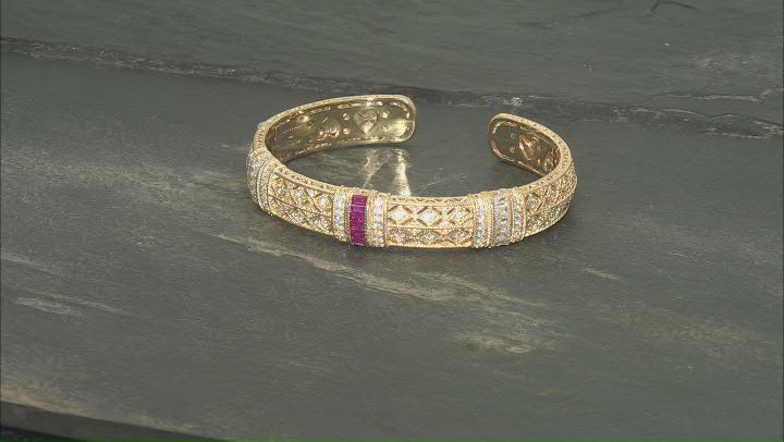 Judith Ripka Lab Created Ruby With Cubic Zirconia 14k Gold Clad Estate Cuff Bracelet 5.10ctw Video Thumbnail