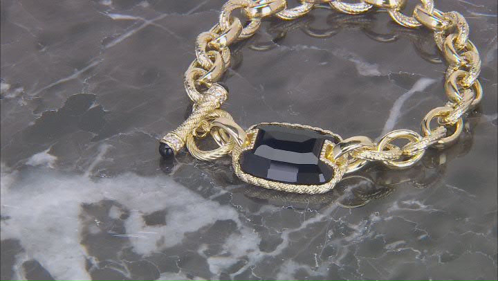 Judith Ripka Black Onyx With Cubic Zirconia 14k Gold Clad Verona Loop & Toggle Bracelet 0.16tw Video Thumbnail