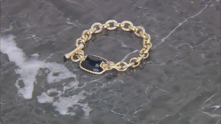 Judith Ripka Black Onyx With Cubic Zirconia 14k Gold Clad Verona Loop & Toggle Bracelet 0.16tw Video Thumbnail