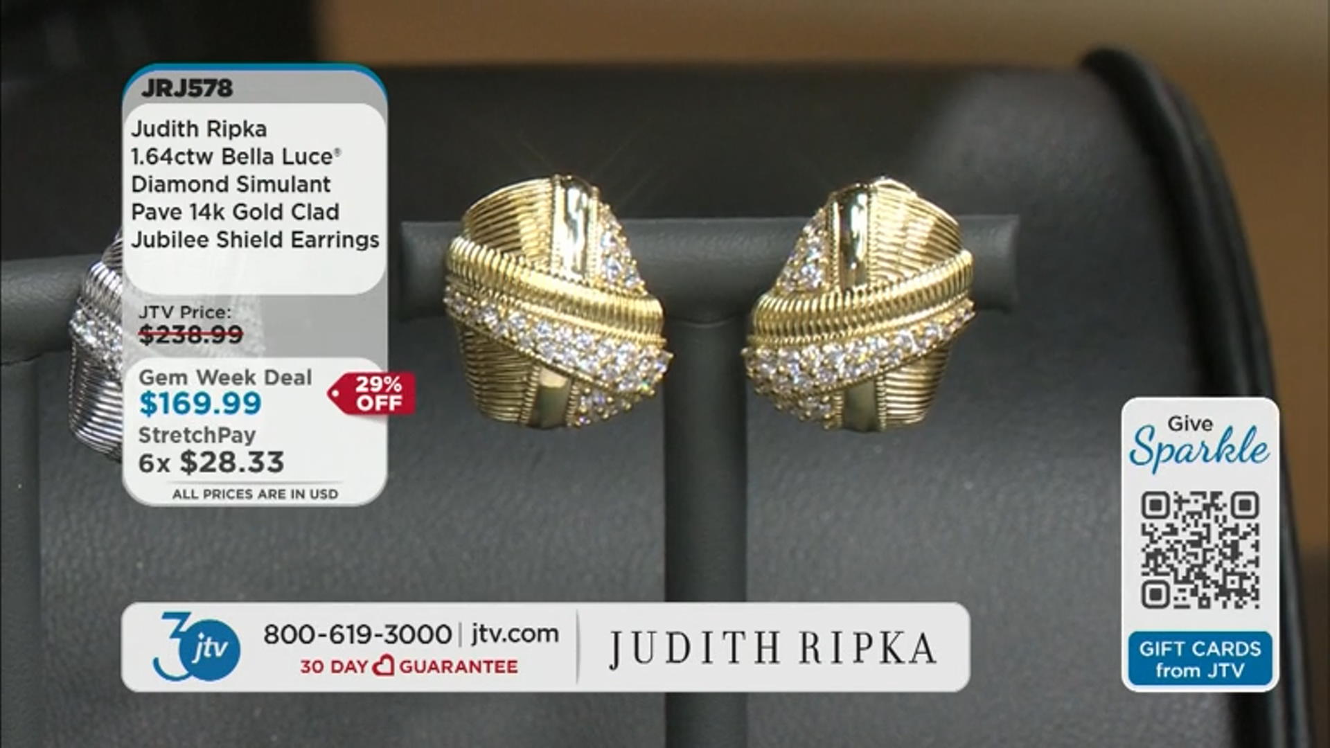 Judith Ripka Cubic Zirconia 14k Gold Clad Jubilee Shield Earrings 1.64ctw Video Thumbnail