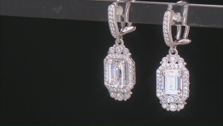 Judith Ripka Emerald Cut & Round Cubic Zirconia Rhodium Over Sterling Silver Haute Earrings 4.97ctw Video Thumbnail