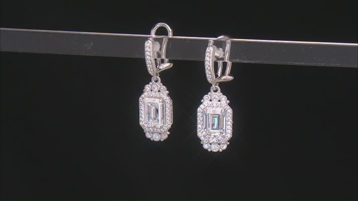 Judith Ripka Emerald Cut & Round Cubic Zirconia Rhodium Over Sterling Silver Haute Earrings 4.97ctw Video Thumbnail