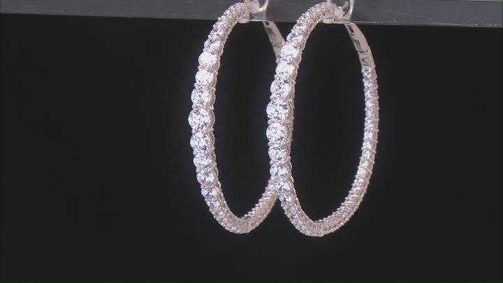 Judith Ripka Cubic Zirconia Rhodium Over Silver Haute 2" Graduated Inside Out Hoop Earrings 15.54ctw Video Thumbnail