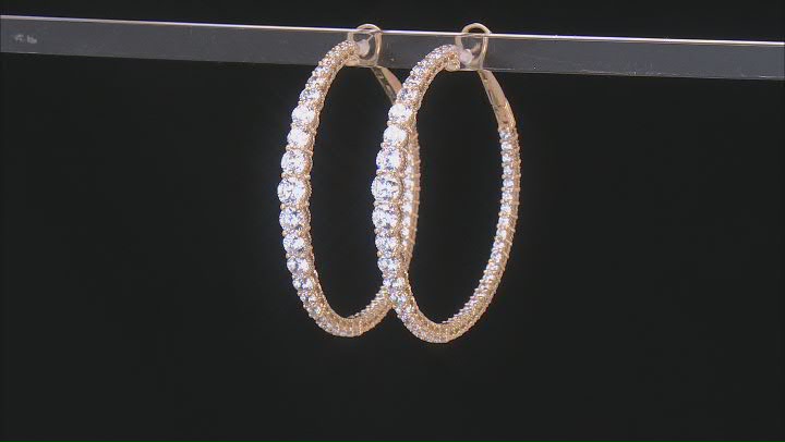 Judith Ripka Cubic Zirconia 14k Gold Clad Haute 2" Graduated Inside Out Hoop Earrings 15.54ctw Video Thumbnail