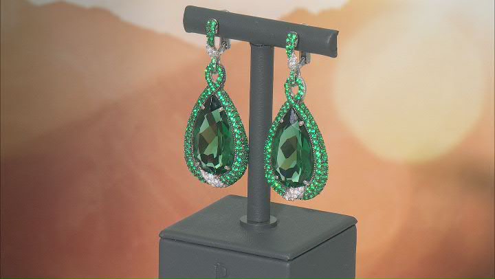 Judith Ripka Lab Created Green Quartz Rhodium Over Sterling Silver Portofino Earrings 24.52ctw Video Thumbnail