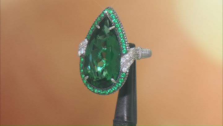 Judith Ripka Lab Created Green Quartz & Bella Luce® Rhodium Over Silver Portofino Ring 11.56ctw Video Thumbnail