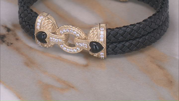 Judith Ripka Onyx, Spinel & Cubic Zirconia Black Faux Leather & 14k Gold Clad Romance Bracelet Video Thumbnail