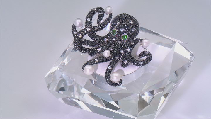 Judith Ripka Black Spinel With Multi-Gemstone Rhodium Over Silver Octavia The Octopus Brooch 8.63ctw Video Thumbnail