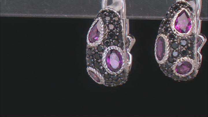 Judith Ripka Rhodolite With Black Spinel Rhodium Over Sterling Silver Aurora Huggie Earrings 4.70ctw Video Thumbnail