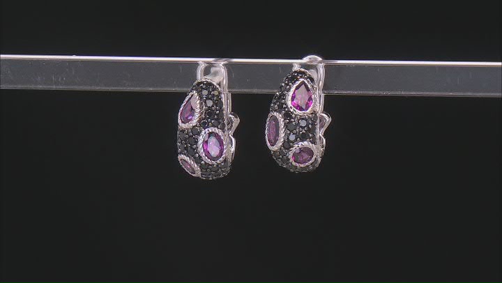 Judith Ripka Rhodolite With Black Spinel Rhodium Over Sterling Silver Aurora Huggie Earrings 4.70ctw Video Thumbnail