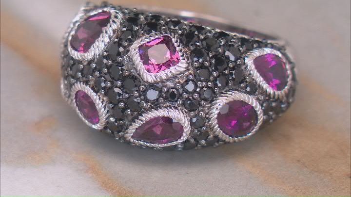 Judith Ripka Rhodolite With Black Spinel Rhodium Over Sterling Silver Aurora Ring 6.12ctw Video Thumbnail