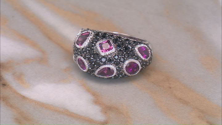 Judith Ripka Rhodolite With Black Spinel Rhodium Over Sterling Silver Aurora Ring 6.12ctw Video Thumbnail