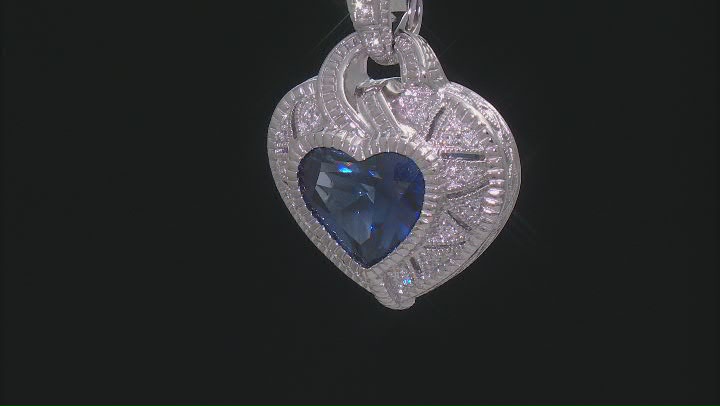 Judith Ripka Blue Lab Sapphire & Cubic Zirconia Rhodium Over Silver Estate Heart Enhancer 5.68ctw Video Thumbnail