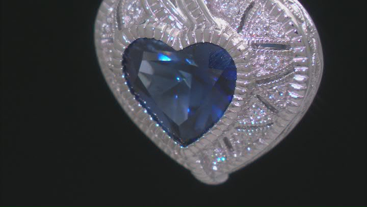 Judith Ripka Blue Lab Sapphire & Cubic Zirconia Rhodium Over Silver Estate Heart Enhancer 5.68ctw Video Thumbnail