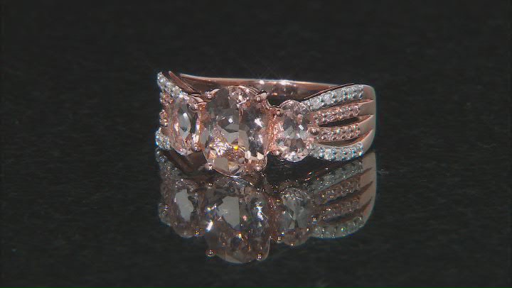 Peach Morganite with White and Pink Diamond 14K Rose Gold Ring 2.44ctw Video Thumbnail