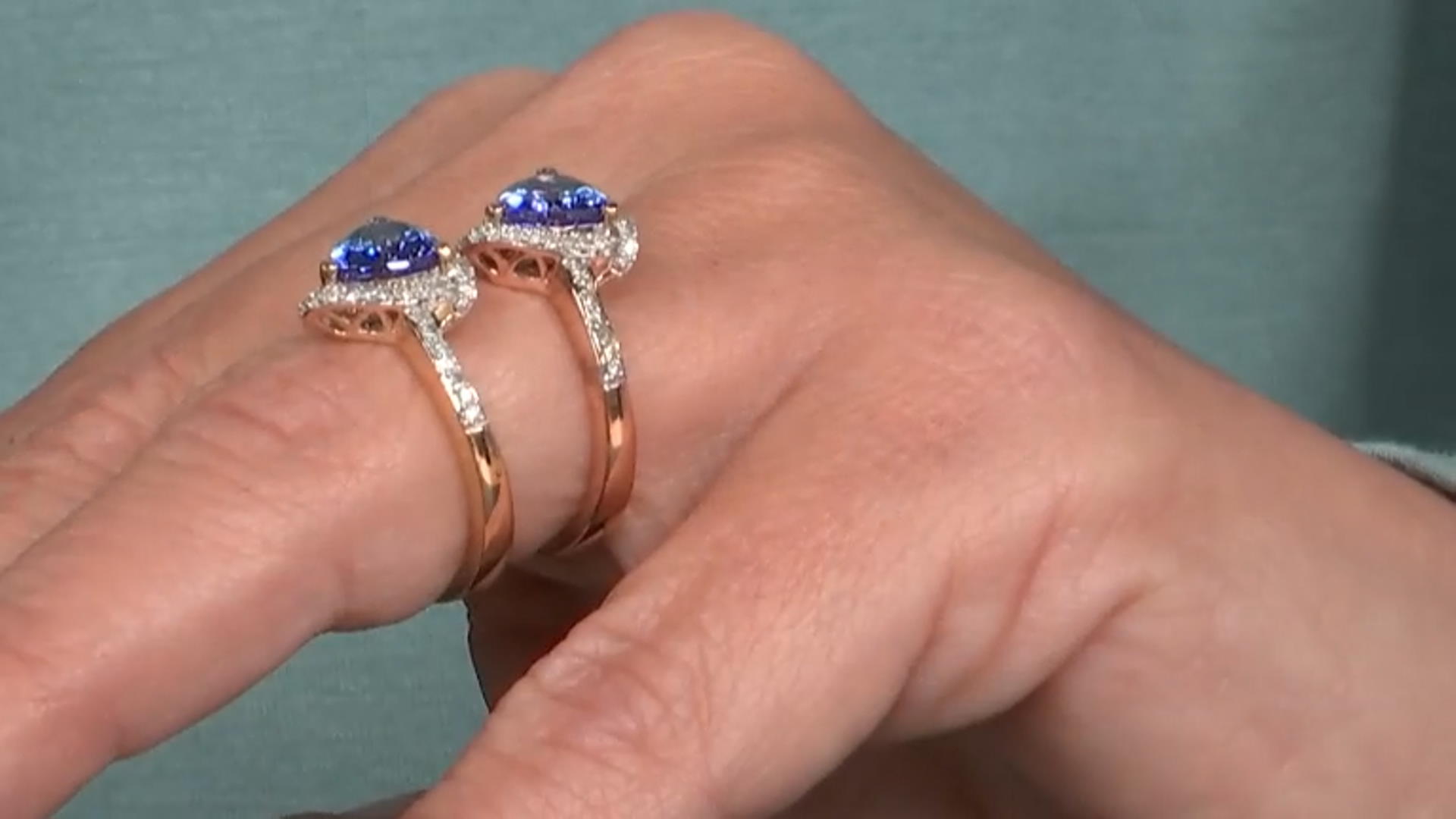 Blue Trillion Tanzanite With Round White Diamond 10K Yellow Gold Ring 1.24ctw Video Thumbnail