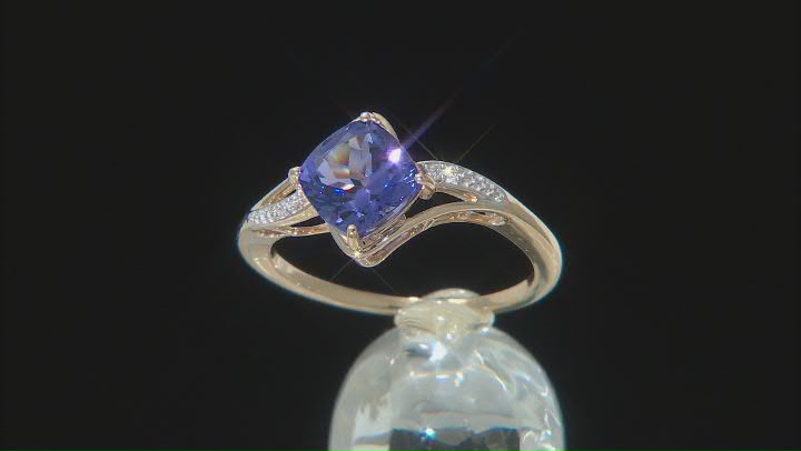 Blue Tanzanite With White Diamond 10K Yellow Gold Ring 1.45ctw Video Thumbnail