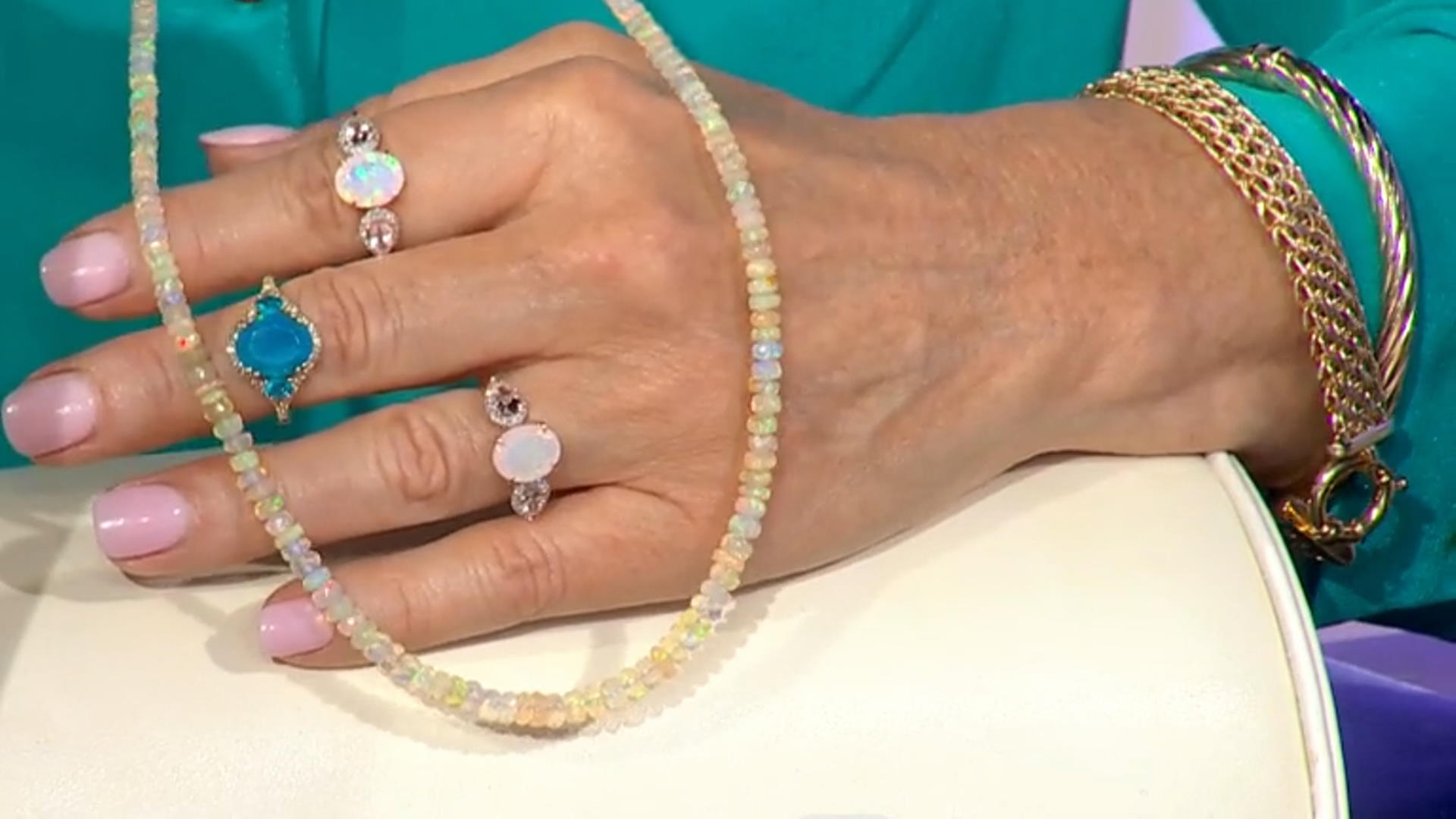 Multi-Color Rondelle Beaded Ethiopian Opal 14K Yellow Gold Necklace 3-5mm Video Thumbnail