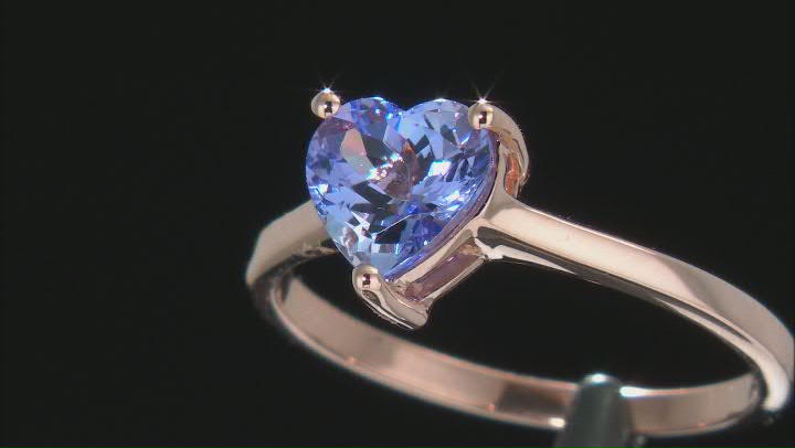 Blue Tanzanite 10K Rose Gold Solitaire Ring. 1.05ctw Video Thumbnail