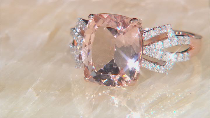 Peach Cushion Cor-de-Rosa Morganite 10K Rose Gold Ring 4.26ctw Video Thumbnail