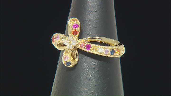 Multi Color Sapphire 10kt Yellow Gold Cross Ring 0.31ctw. Video Thumbnail