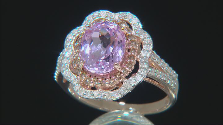 Pink Kunzite With White And Champagne Diamonds 10K Rose Gold Ring Video Thumbnail