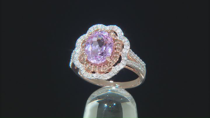 Pink Kunzite With White And Champagne Diamonds 10K Rose Gold Ring Video Thumbnail