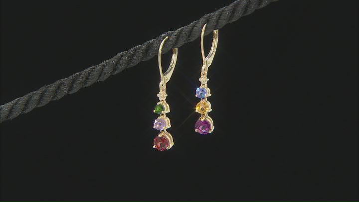Multi-Gemstones With Round White Diamond Accent 10K Yellow Gold Earrings 1.26ctw Video Thumbnail