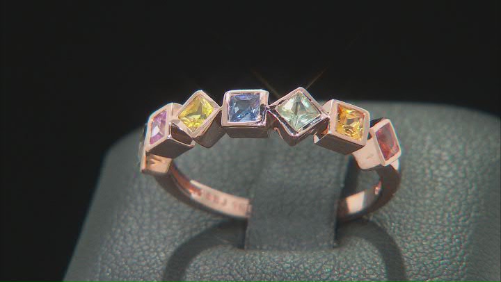 Multi-Color Sapphire 10K Rose Gold Ring 0.77ctw Video Thumbnail