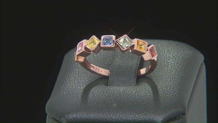 Multi-Color Sapphire 10K Rose Gold Ring 0.77ctw Video Thumbnail