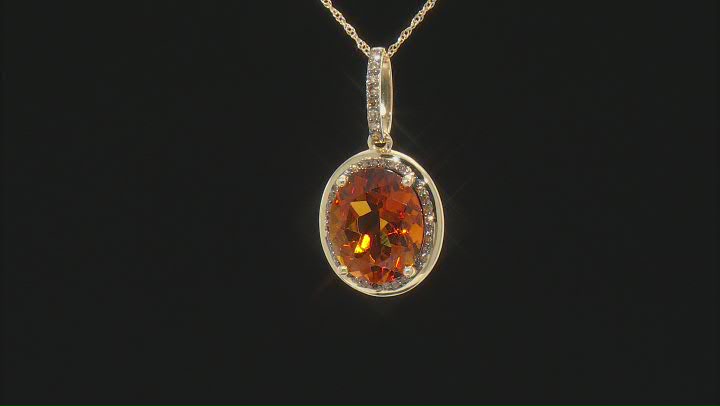 Orange Oval Madeira Citrine 10K Yellow Gold Pendant With Chain 4.16ctw Video Thumbnail