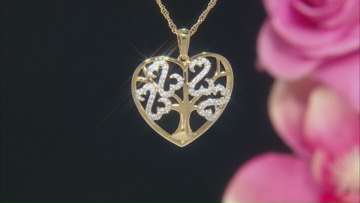 White Cubic Zirconia 14k Yellow Gold Over Sterling Silver Pendant Video Thumbnail
