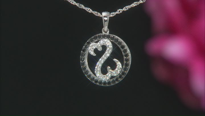 Black Spinel And White Zircon Rhodium Over Sterling Silver Pendant 1.00ctw Video Thumbnail