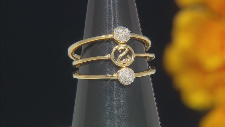 White Diamond 14k Yellow Gold Over Sterling Silver Set of 3 Stackable Rings 0.10ctw Video Thumbnail