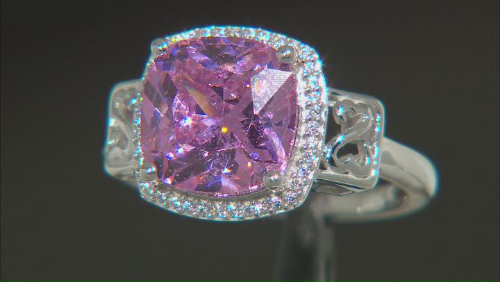 Pink And White Cubic Zirconia Rhodium Over Sterling Silver Cocktail Ring Video Thumbnail