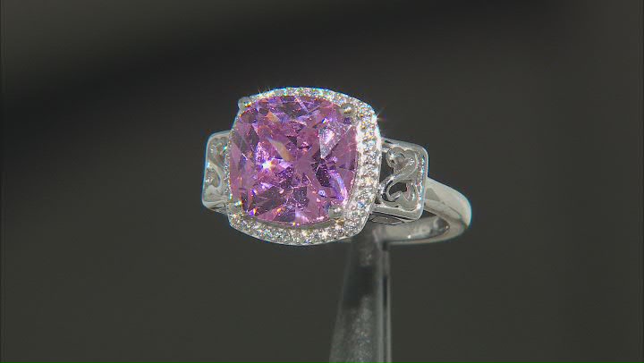 Pink And White Cubic Zirconia Rhodium Over Sterling Silver Cocktail Ring Video Thumbnail