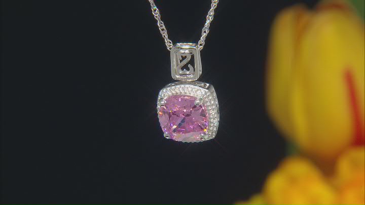 Pink And White Cubic Zirconia Rhodium Over Sterling Silver Pendant With Chain Video Thumbnail
