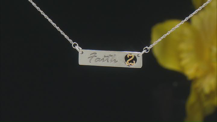 Rhodium And 14k Yellow Gold Over Sterling Silver Faith Necklace Video Thumbnail