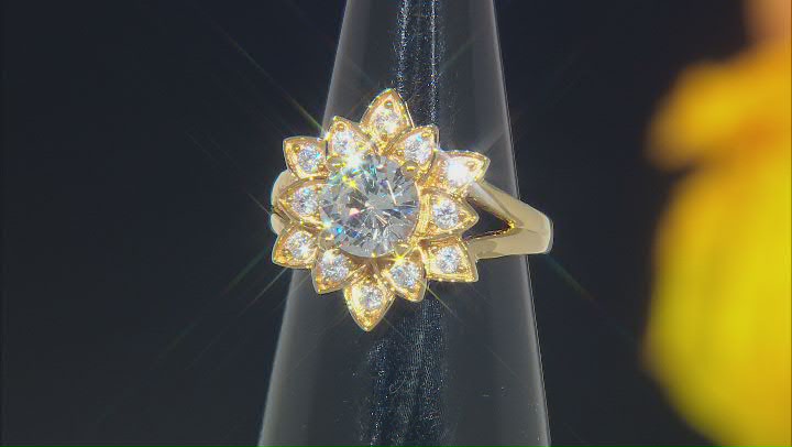 White Cubic Zirconia 14k Yellow Gold Over Sterling Silver Lotus Flower Ring 4.25ctw Video Thumbnail