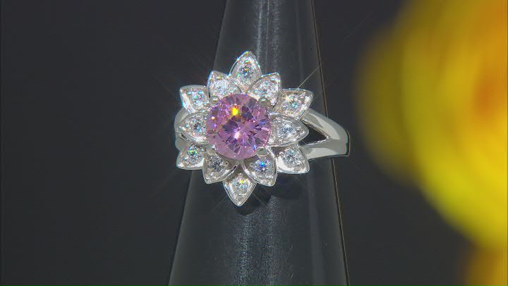 Pink And White Cubic Zirconia Rhodium Over Sterling Silver Lotus Flower Ring 4.25ctw Video Thumbnail