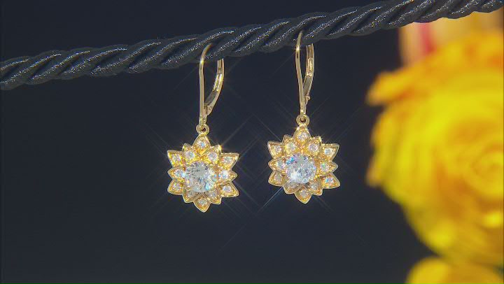 White Cubic Zirconia 14k Yellow Gold Over Sterling Silver Lotus Flower Earrings 3.65ctw Video Thumbnail